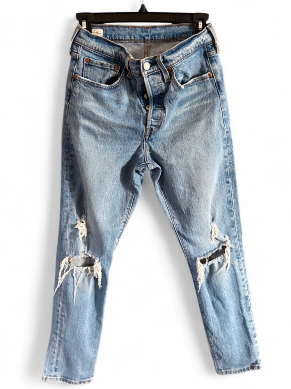 Women’s 501 Levi's Light Blue Distressed Slim Straight Jeans size 27x28